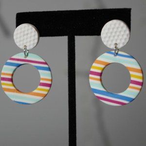 Rainbow Disc Drop Stud Earrings